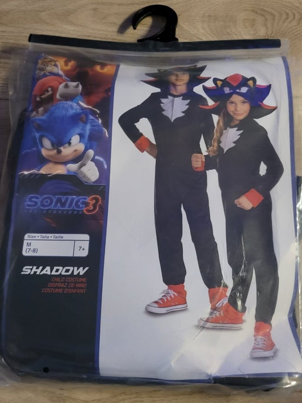 new SONIC THE HEDGEHOG 3 SHADOW child COSTUME sz M 7-8 halloween hooded jumpsuit